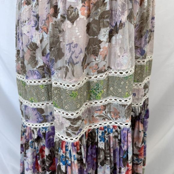 Rebecca Taylor Mixed Floral High-Neck Sleeveless Midi Dress Size 8 - Picture 6 of 9